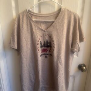 Beige Graphic Tee with Outdoor Print